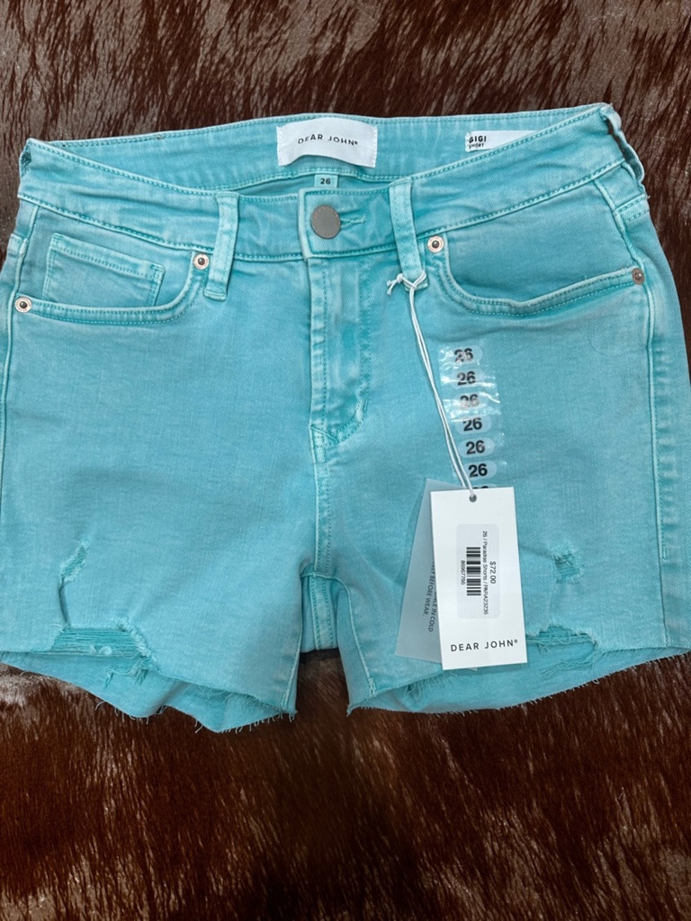 Dear John Aqua High-Rise Distressed Jean Shorts